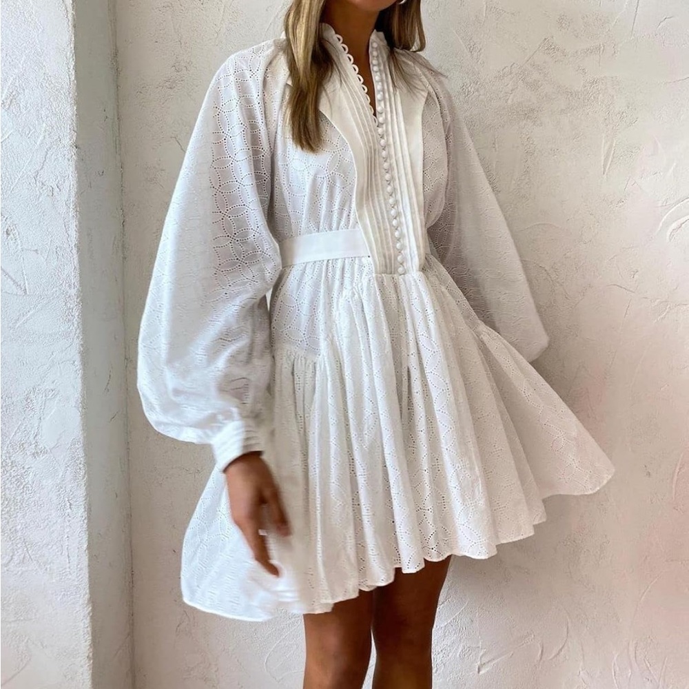 White eyelet dress with belt